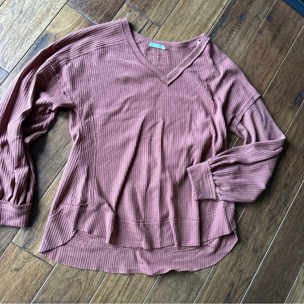 Altar’d State Textured V-neck Pullover Bohemian Festival Rust Orange Oversized S